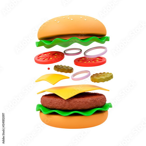 3d illustration of a falling burger