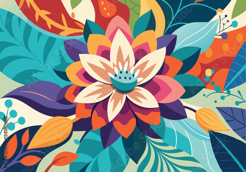 Vibrant Tropical Flower Artwork Colorful Floral Botanical Design