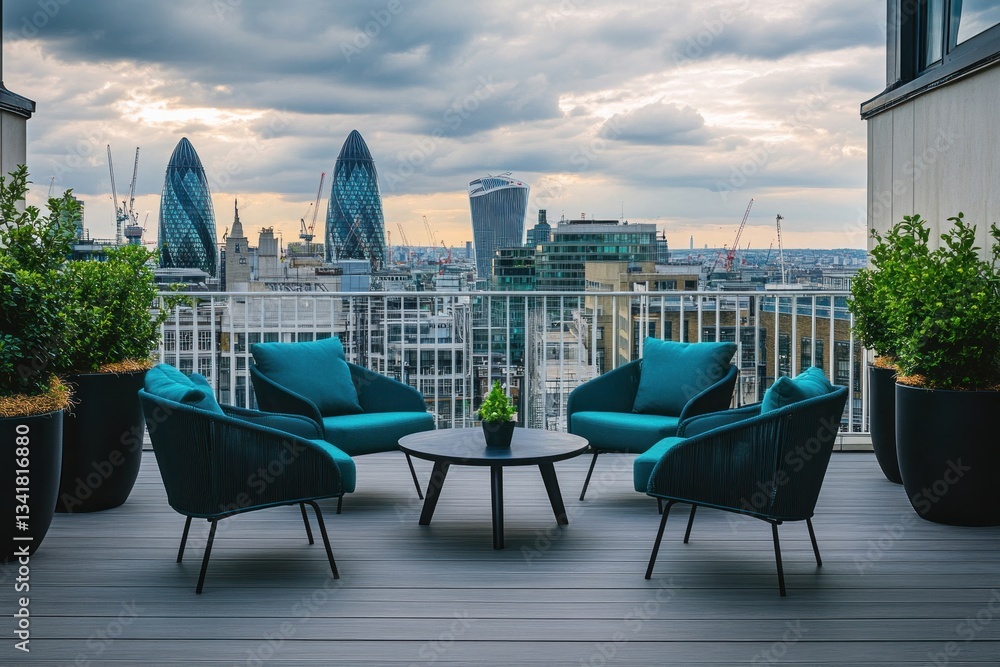 Naklejka premium London Rooftop Terrace Meeting Area overlooking Cityscape