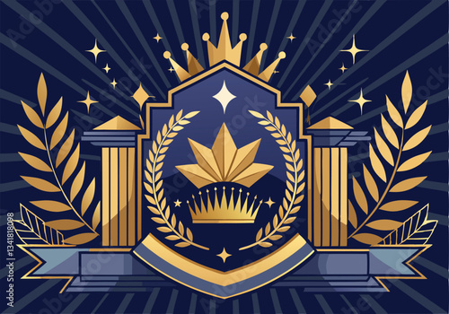 Golden Regal Crest Cannabis Leaf, Crowns, Pillars, Laurels.