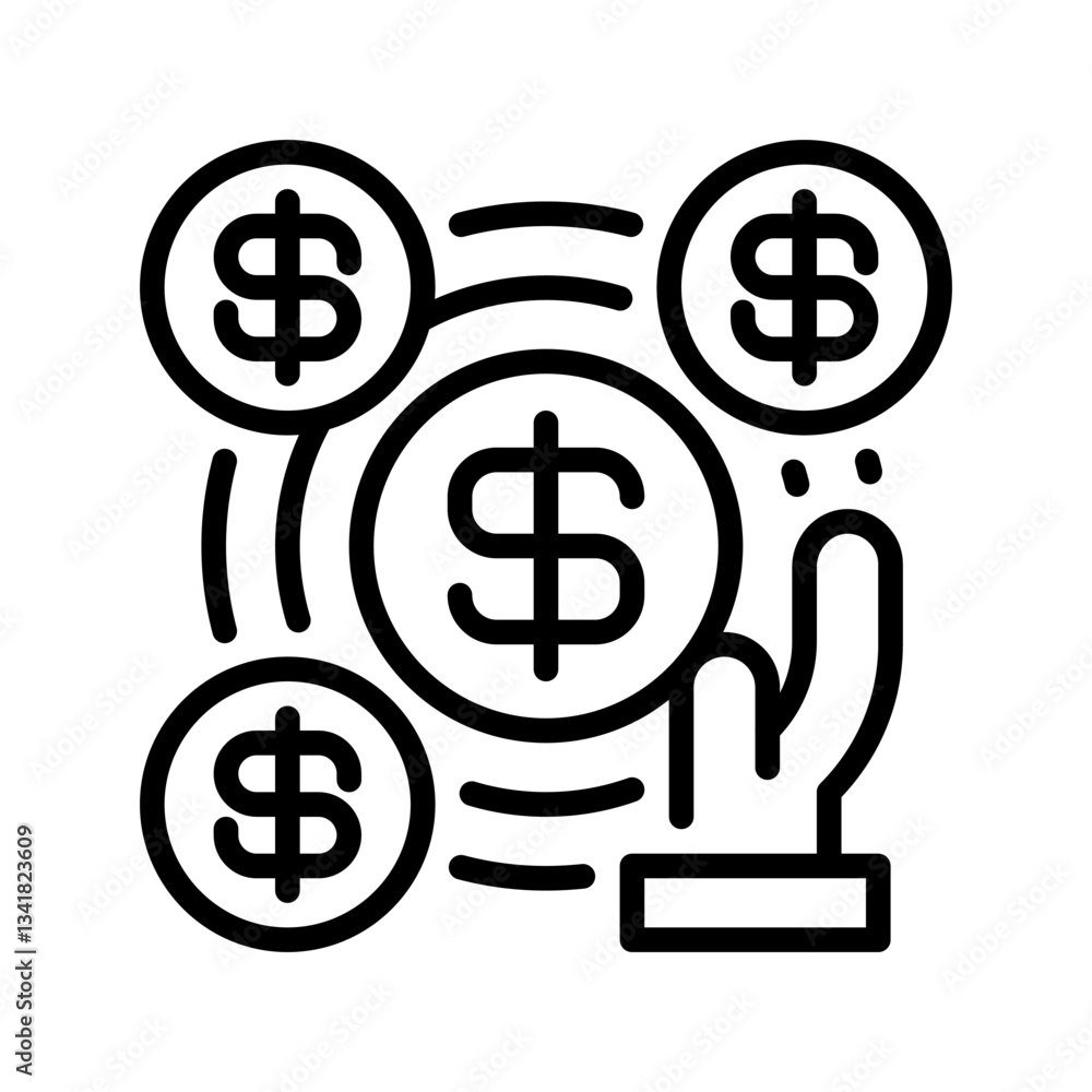 Fototapeta premium Crowdfunding Line Icon, Outline Symbol for Fundraising, Startup Capital, Business Investment, Financial Support, and Online Funding Platforms. Vector Sign Icon