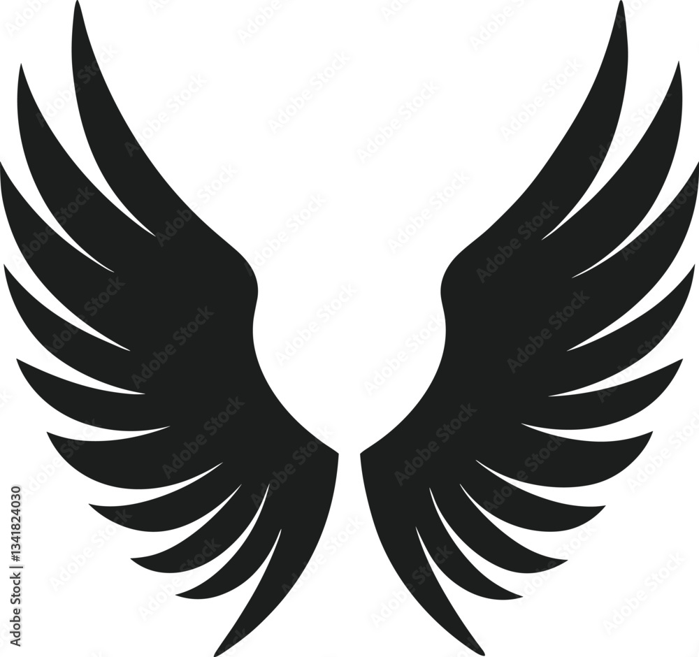 Obraz premium Elegant Black Angel Wings Vector – Minimalist Feathered Wing Silhouette