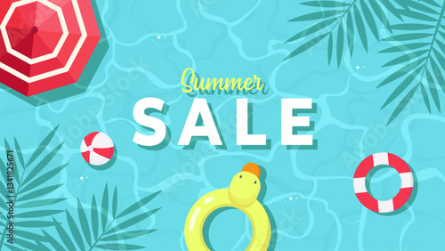 Summer Sale Advertisement With Swimming Pool and Beach Accessories