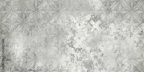 Grunge concrete wall with ornaments and prints. Colorful ceramic wall tiles decoration. Abstract damask patchwork background