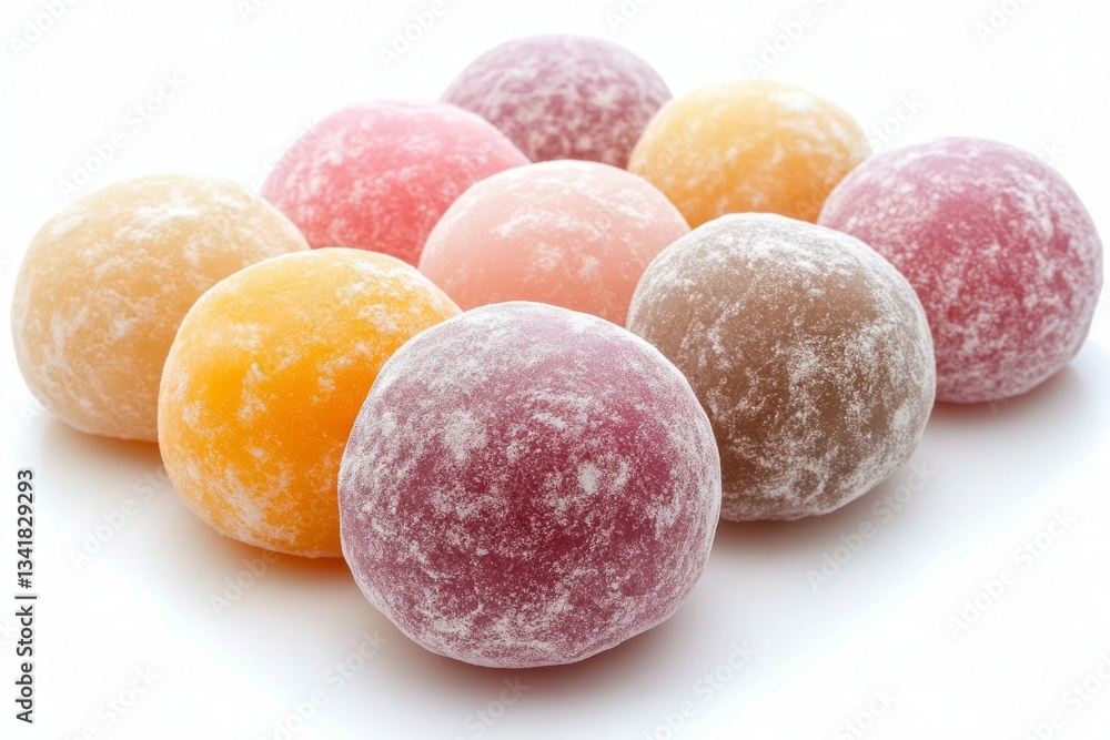 Sweet mochi balls with various colors are waiting to be eaten as a traditional japanese dessert Sweet mochi balls with various colors are waiting to be eaten as a traditional japanese dessert
