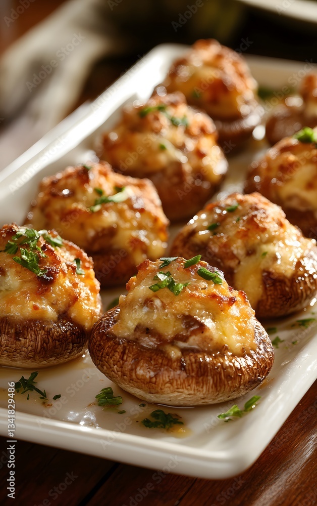 Delicious stuffed mushrooms topped with cheese and herbs, perfect for appetizers or a gourmet touch to any meal. Delicious stuffed mushrooms topped with cheese and herbs, perfect for appetizers or a gourmet touch to any meal.