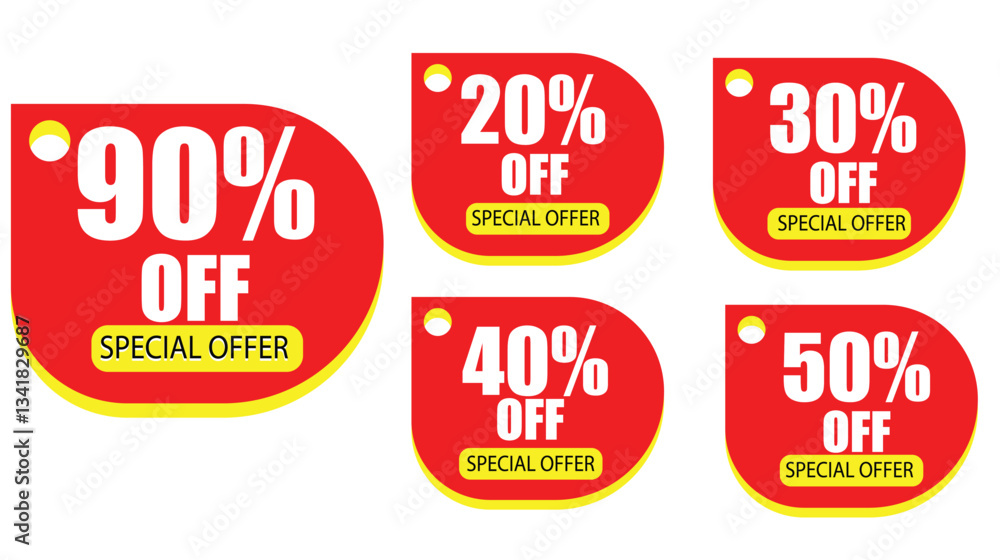 Obraz premium Special Offer Discount Tags With 20%, 30%, 40%, 50%, And 90% Off On White Background