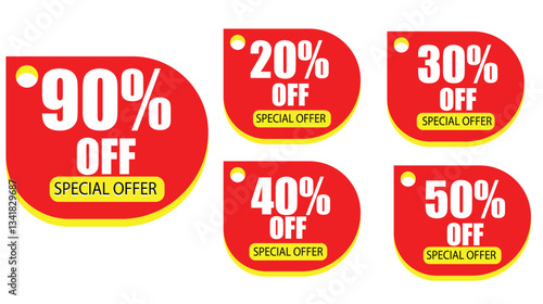 Special Offer Discount Tags With 20%, 30%, 40%, 50%, And 90% Off On White Background