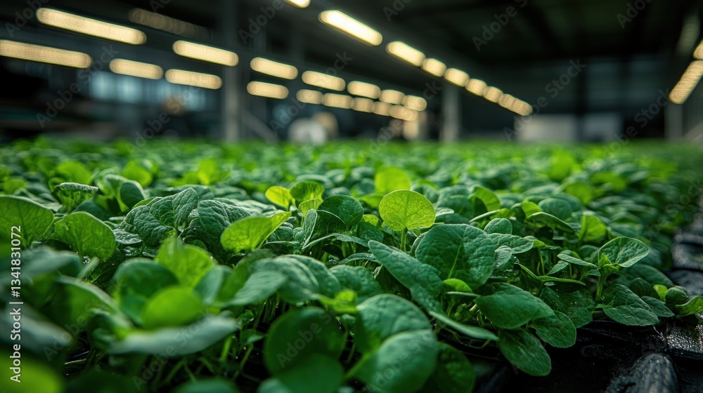 Lush green seedlings densely packed in a modern indoor farm setting Lush green seedlings densely packed in a modern indoor farm setting
