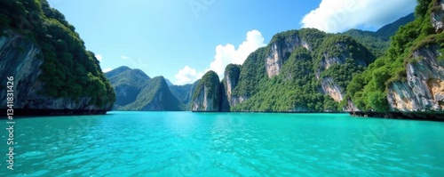 Stunning Phi Phi island seascape, turquoise waters, limestone cliffs, paradise, water, rock