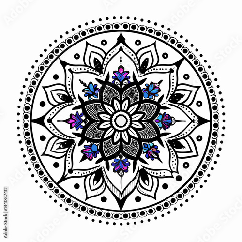 Circular pattern in the form of a mandala. Henna tatoo mandala. Mehndi style. Decorative pattern in oriental style. Coloring book page.