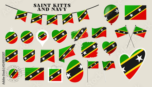 saint kitts and navy flag set. Various National flag collection with different shapes like heart, shield, easter egg, location, circle, postmark, grunge square, round and rectangle vector illustration Free Download saint kitts and navy flag set. Various National flag collection with different shapes like heart, shield, easter egg, location, circle, postmark, grunge square, round and rectangle vector illustration - GFXLoad
