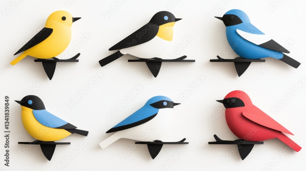 Six Colorful Bird Sculptures 3D-Printed, Geometric Design, Home Decor, Bird Art bird art, 3d printed art Six Colorful Bird Sculptures 3D-Printed, Geometric Design, Home Decor, Bird Art bird art, 3d printed art