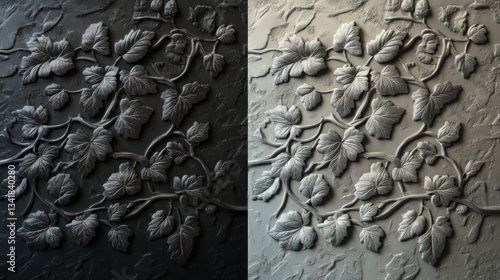 Ornate leaf vine wall decor in dark and light grayscale