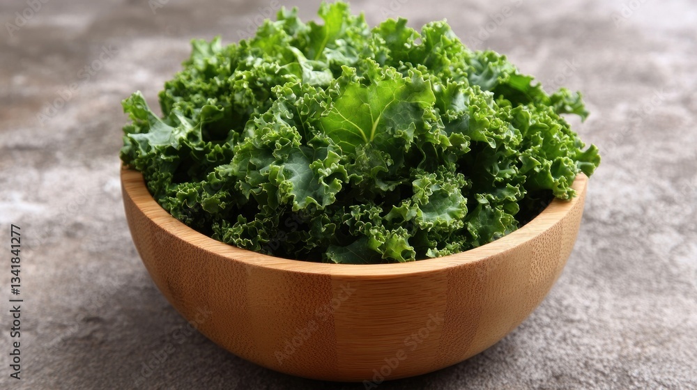 Fresh organic kale in a wooden bowl ready for healthy eating and salad recipes Fresh organic kale in a wooden bowl ready for healthy eating and salad recipes