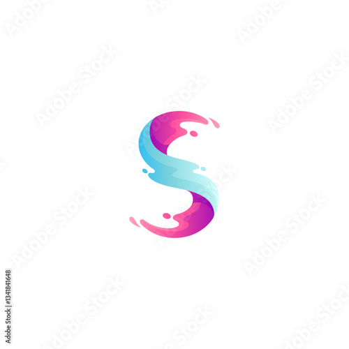 letter s logo with water splash wave combination in 3d design style