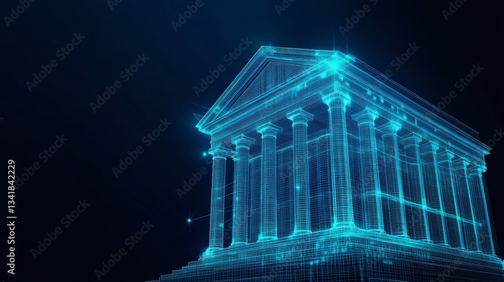 Obraz premium Here's a incorporating the composition, image details, concept and keywords, staying under the character limit Digital Temple Wireframe Grecian Architecture, 3D Render, Metaverse