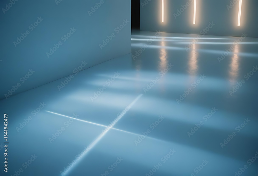 Fototapeta premium Soft light reflections on a blue floor