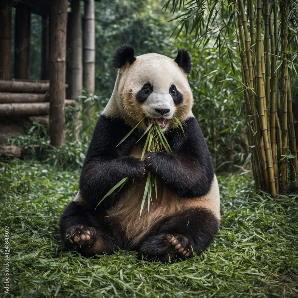 Obraz premium giant panda eating bamboo