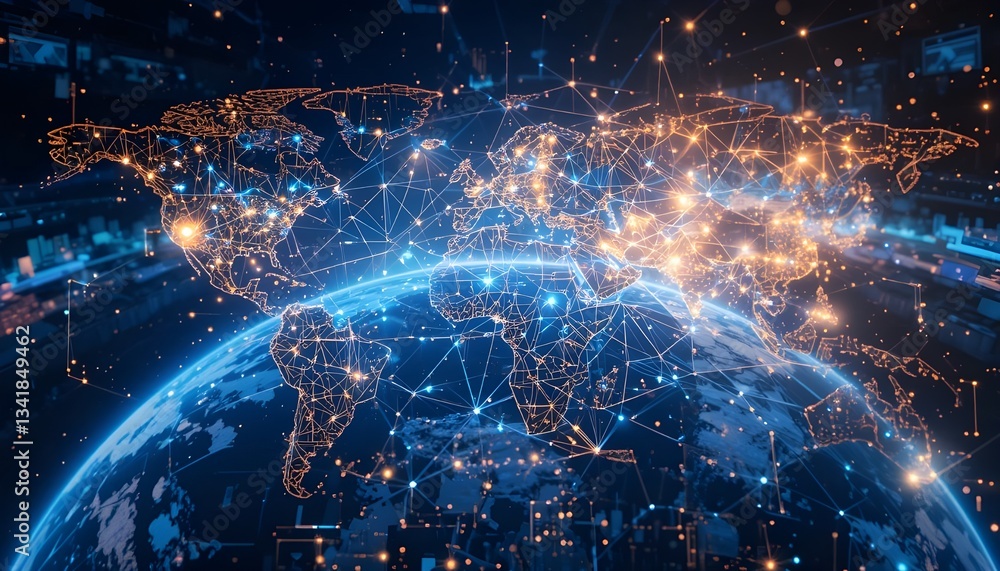 Tech for online business communication. A worldwide network connects us through telecommunications, cryptocurrency, blockchain, and the Internet of Things. Tech for online business communication. A worldwide network connects us through telecommunications, cryptocurrency, blockchain, and the Internet of Things.