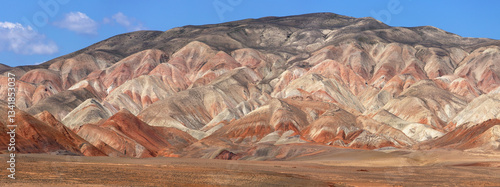 Beautiful red mountains in the Khizy region.