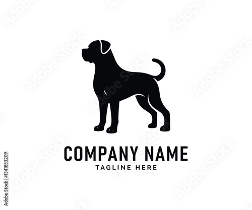 Dog Logo Design. Black Boxer Dog Silhouette, Canine Breed Logo, Simple Design
