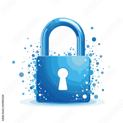 Digital padlock icon emerging from particles, cybersecurity concept
