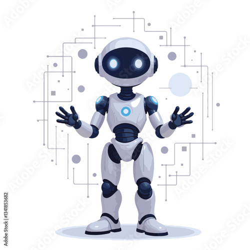 Modern AI robot welcoming in digital space, innovation concept