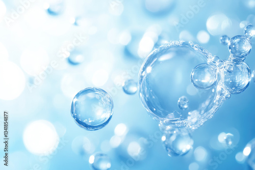Wallpaper Mural Close-up of transparent water bubbles in soft blue light background Torontodigital.ca