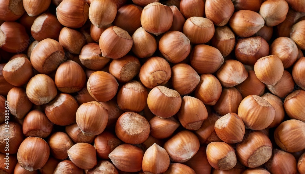 Hazelnuts filling the frame creating a textured background Hazelnuts filling the frame creating a textured background