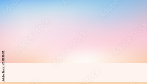 Sweet background,Gradient sunlight effect in pastel pink, blue, yellow colour wall room studio for  product background.Minimalist background  3d podium for Spring,Summer cosmetic, fashion showroom