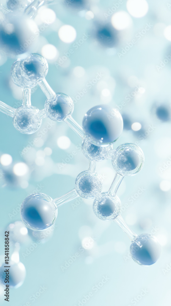 Close-up of transparent molecules against a soft blue background Close-up of transparent molecules against a soft blue background