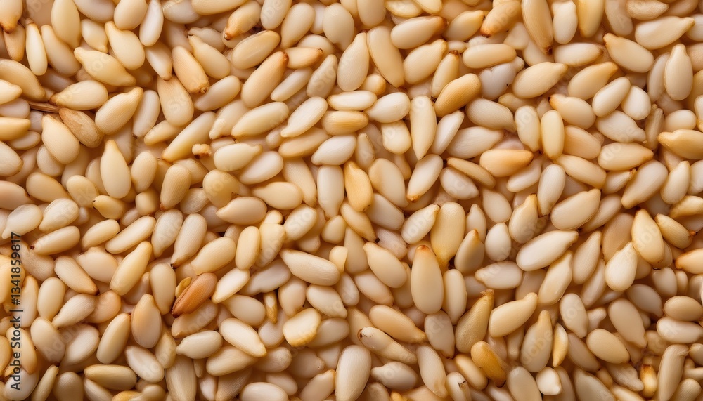 Macro shot of sesame seeds creating a textured background with natural off white and golden hues Macro shot of sesame seeds creating a textured background with natural off white and golden hues