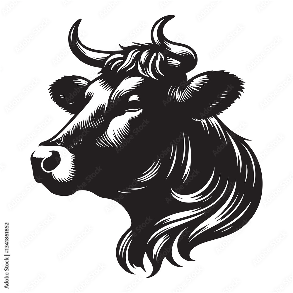 Fototapeta premium Black silhouette of a standing cow, on a clean white background