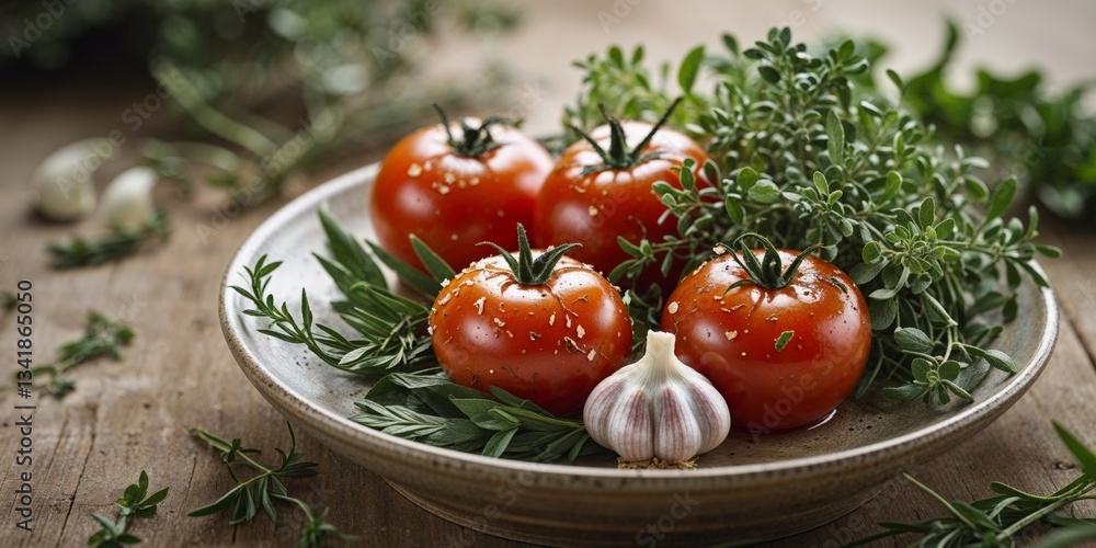 Salted tomatoes with herbs and garlic preserved vegetables Salted tomatoes with herbs and garlic preserved vegetables