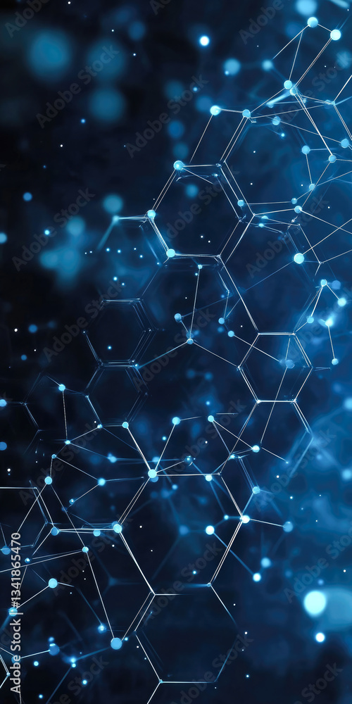 Abstract blue hexagonal network structure with glowing points on a dark background Abstract blue hexagonal network structure with glowing points on a dark background