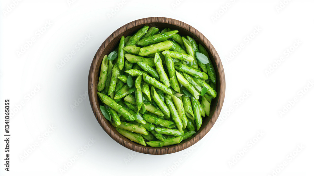 Fresh asparagus pasta salad in wooden bowl for healthy dining and recipe inspiration Fresh asparagus pasta salad in wooden bowl for healthy dining and recipe inspiration