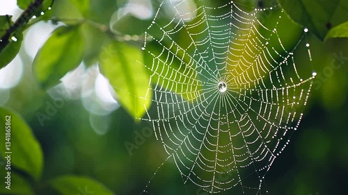 Wallpaper Mural Dew-kissed spiderweb in forest Torontodigital.ca