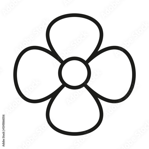 Vector icon, hand drawn outline of a flower with four petals. Can be used for children's coloring book, page, children's game, applique