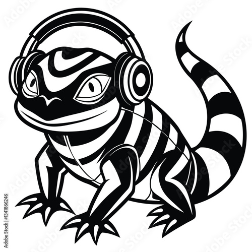 whimsical axolotl wearing headphones enjoys the vibrant