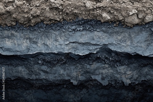 Cross-section of layered earth revealing distinct soil and rock strata, showcasing geological formations.