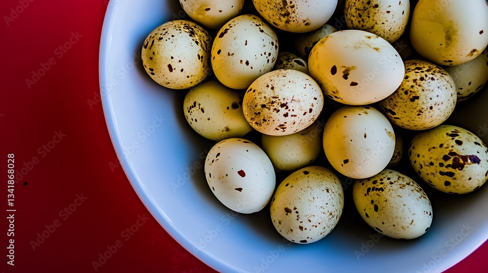 Quail eggs in bowl on table Quail eggs in bowl on table