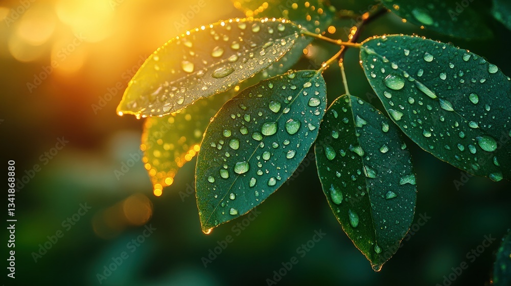 Leaves are beautifully adorned with morning dew, which turns them into glistening gems that exude a lively energy and opens our senses to a world full of opportunity and regeneration. Leaves are beautifully adorned with morning dew, which turns them into glistening gems that exude a lively energy and opens our senses to a world full of opportunity and regeneration.