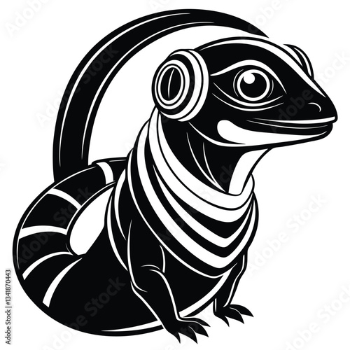 whimsical axolotl wearing headphones enjoys the vibrant