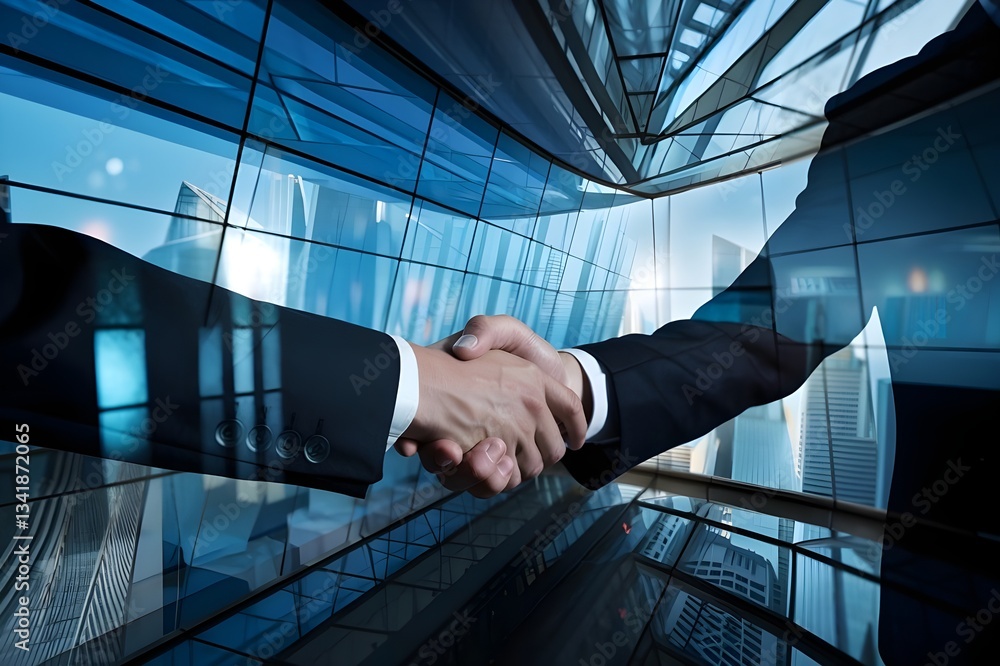 Fototapeta premium Businessman handshake for teamwork of business merger and acquisition,successful negotiate,hand shake,two businessman shake hand with partner to celebration partnership and business deal concept