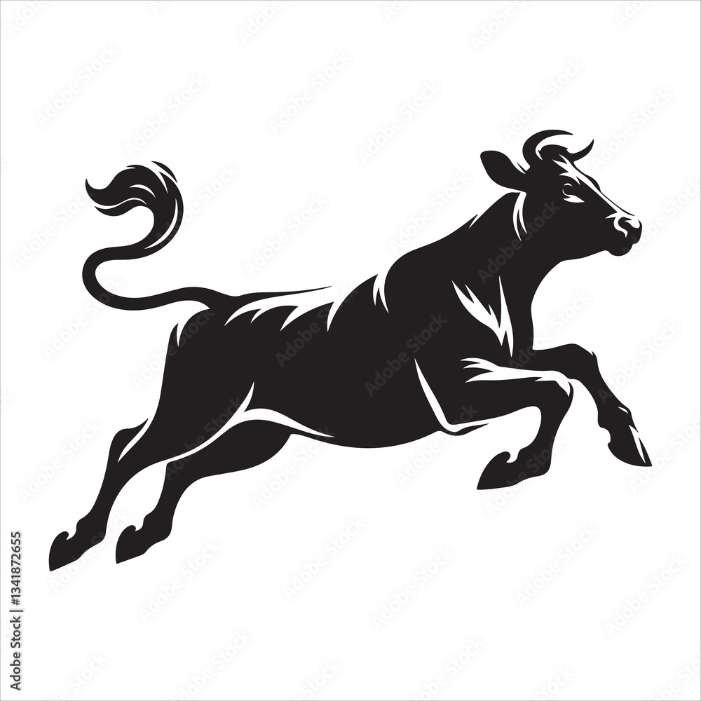 Fototapeta premium Black silhouette of a standing cow, on a clean white background