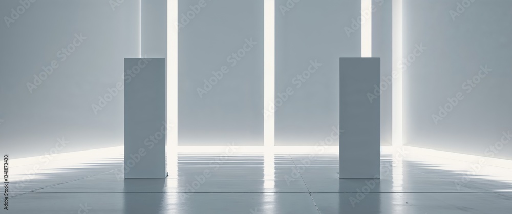 Fototapeta premium Three panels with a light strip and reflective floor.