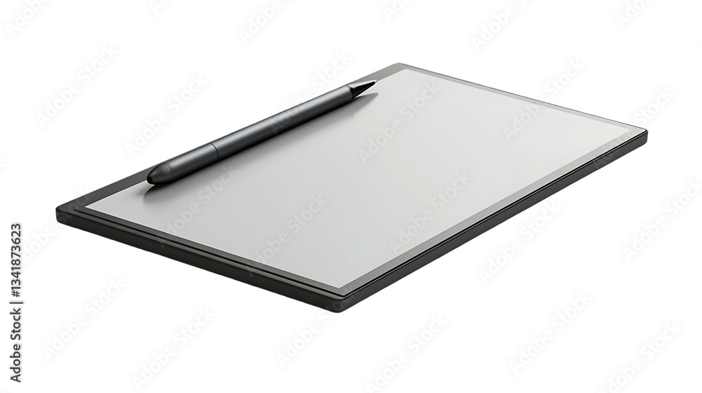 This image showcases a minimalist digital notebook resting on a black surface, accompanied by a stylus pen for input. This image showcases a minimalist digital notebook resting on a black surface, accompanied by a stylus pen for input.