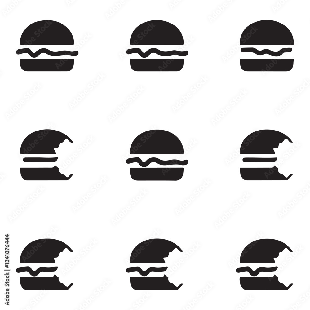 Burger icon Set Outline Symbol Vector illustration White Background Burger icon Set Outline Symbol Vector illustration White Background