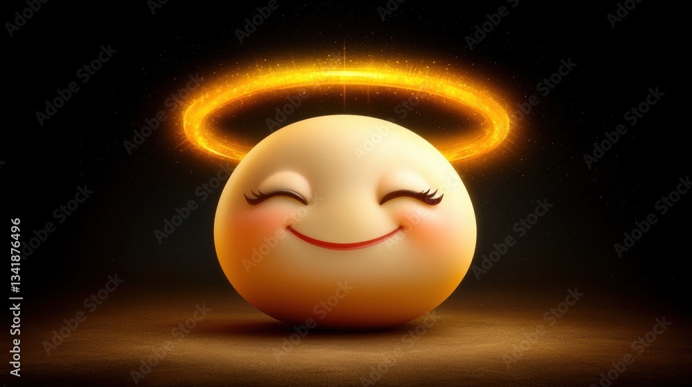 Fototapeta premium A cheerful cartoon character with a glowing halo, radiating positivity and joy, This image can be used for projects related to happiness, wellness, or spiritual themes,